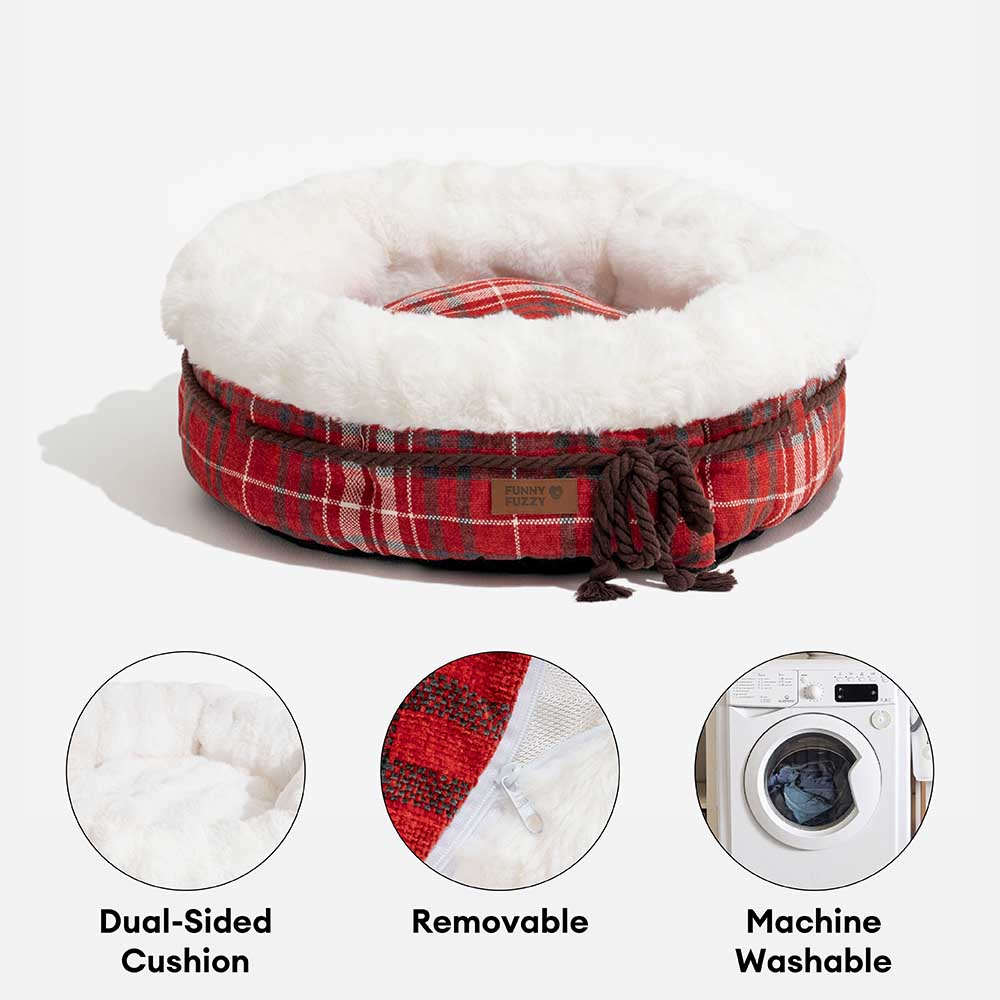 Klassisches Donut-Hundebett aus Jacquard-Plüsch – Kuschelhöhle