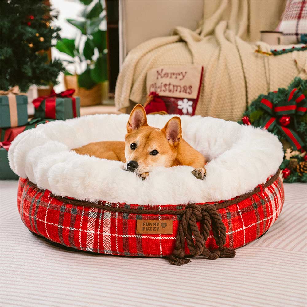 Klassisches Donut-Hundebett aus Jacquard-Plüsch – Kuschelhöhle